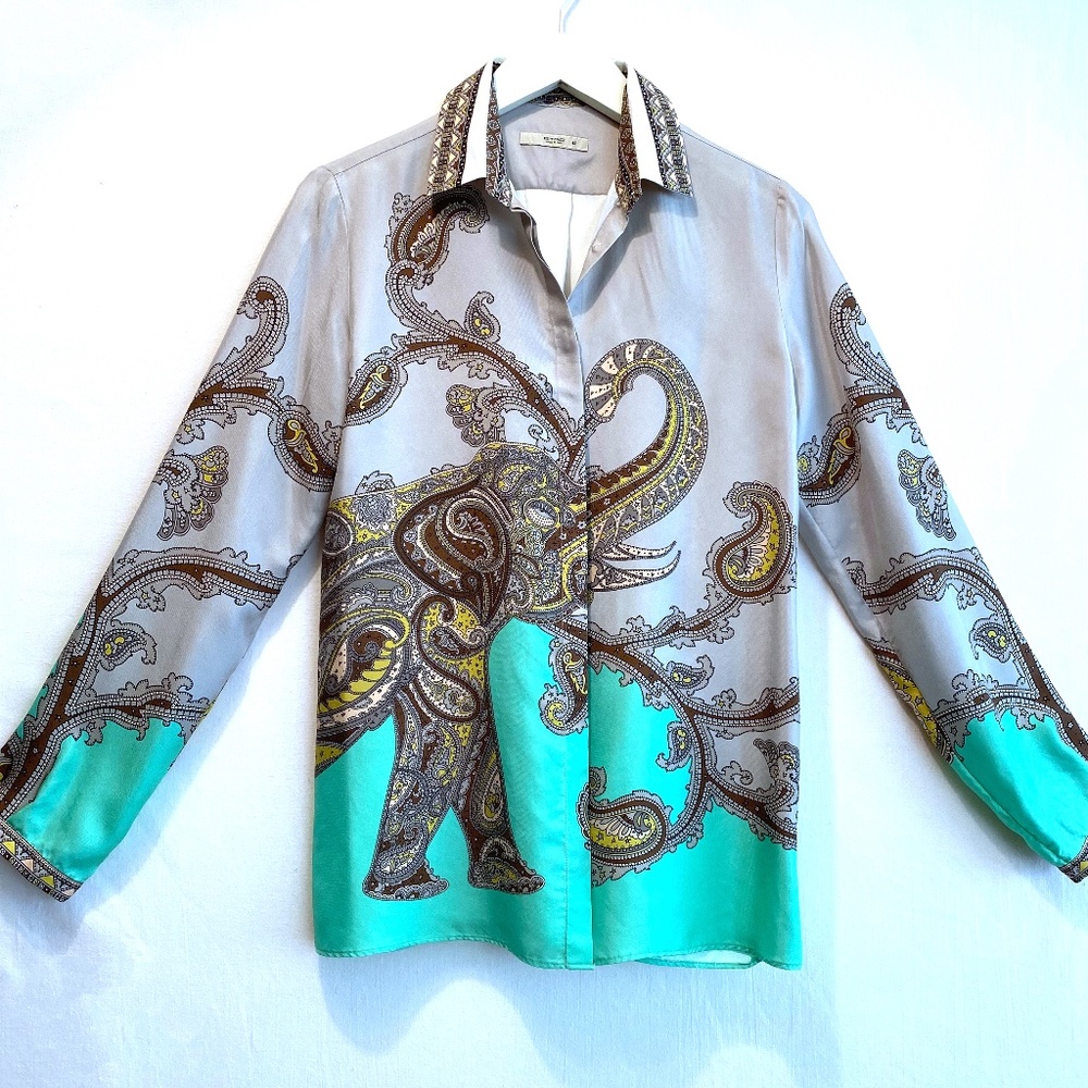 Etro Enchanted Paisley Elephant Silk Blouse – Italian Artistry in Motion